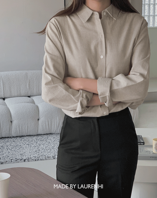 [Made Lauren]플링 스트라이프 스탠다드핏 기모 셔츠 - 2 color
