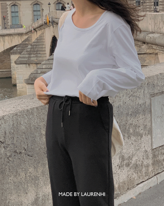 [Made Lauren]프리지 실켓 유넥 긴팔 티셔츠 - 4 color