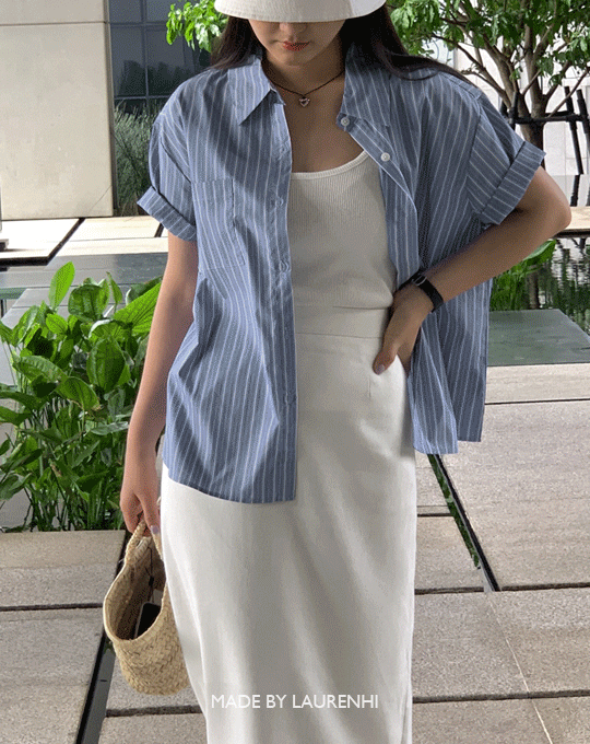 [Made Lauren]카모 포켓 스트라이프 루즈핏 반팔 셔츠 - 2 color