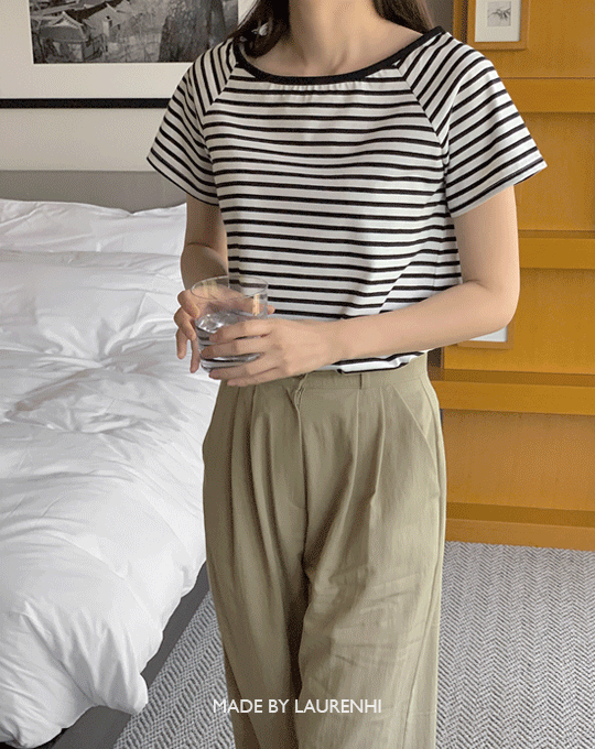 [Made Lauren]리마인 스트라이프 보트넥 반팔 티셔츠 - 2 color